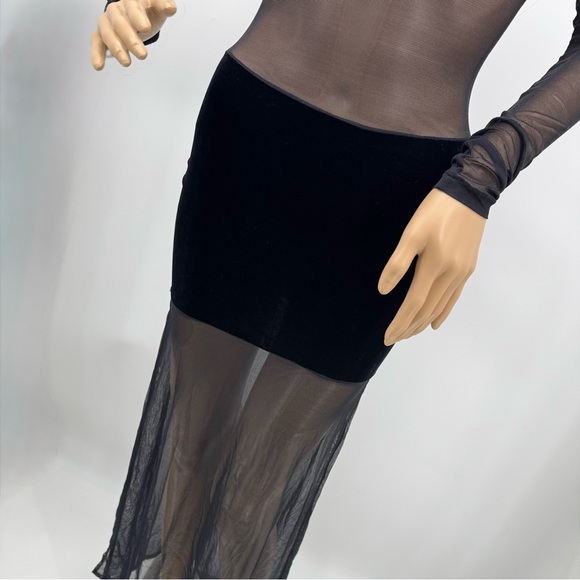 Vintage Y2K Elisabetta Rogiani Whimsigoth Velvet Mesh Peekaboo Illusion Dress - Picture 4 of 16